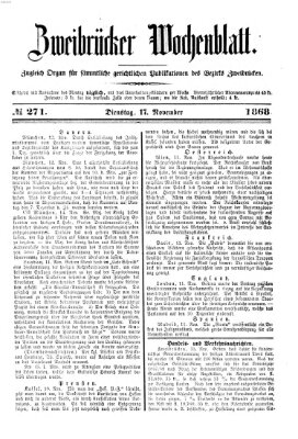 Zweibrücker Wochenblatt Dienstag 17. November 1868