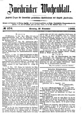 Zweibrücker Wochenblatt Sonntag 22. November 1868