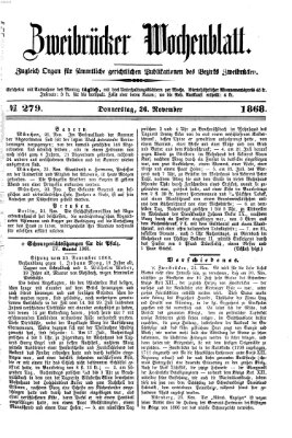 Zweibrücker Wochenblatt Donnerstag 26. November 1868