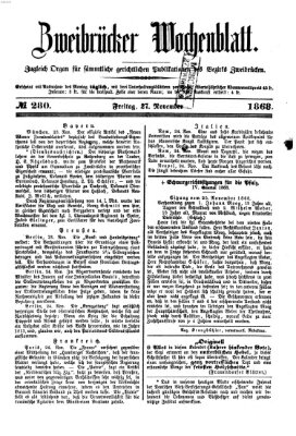 Zweibrücker Wochenblatt Freitag 27. November 1868