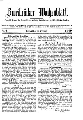 Zweibrücker Wochenblatt Donnerstag 18. Februar 1869