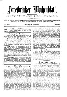 Zweibrücker Wochenblatt Freitag 26. Februar 1869