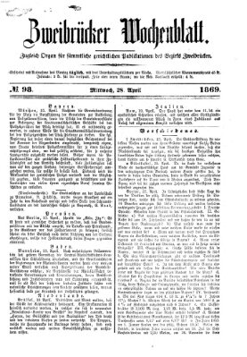Zweibrücker Wochenblatt Mittwoch 28. April 1869