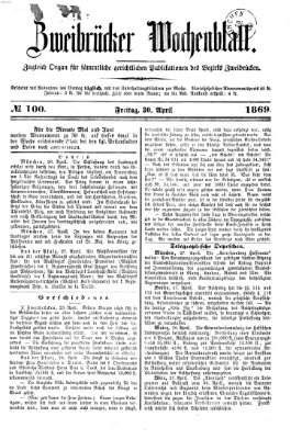 Zweibrücker Wochenblatt Freitag 30. April 1869