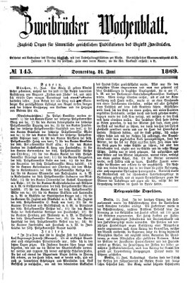 Zweibrücker Wochenblatt Donnerstag 24. Juni 1869