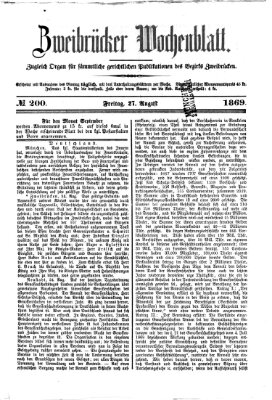 Zweibrücker Wochenblatt Freitag 27. August 1869