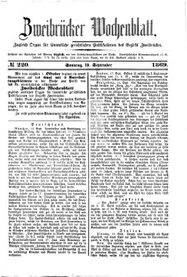 Zweibrücker Wochenblatt Sonntag 19. September 1869