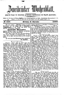 Zweibrücker Wochenblatt Mittwoch 22. September 1869