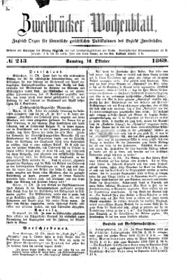 Zweibrücker Wochenblatt Samstag 16. Oktober 1869