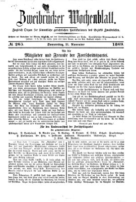Zweibrücker Wochenblatt Donnerstag 11. November 1869