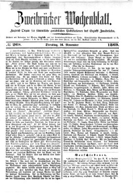 Zweibrücker Wochenblatt Dienstag 16. November 1869