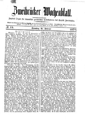 Zweibrücker Wochenblatt Dienstag 22. Februar 1870