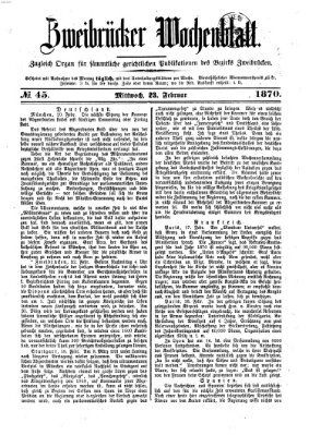 Zweibrücker Wochenblatt Mittwoch 23. Februar 1870