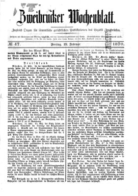 Zweibrücker Wochenblatt Freitag 25. Februar 1870