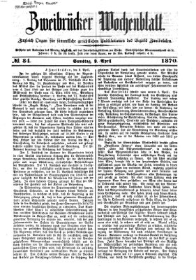 Zweibrücker Wochenblatt Samstag 9. April 1870