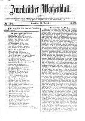 Zweibrücker Wochenblatt Dienstag 16. August 1870