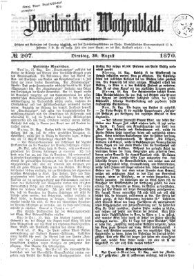 Zweibrücker Wochenblatt Dienstag 30. August 1870