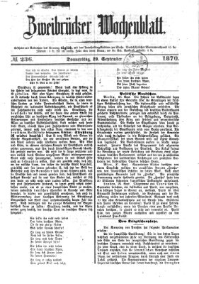 Zweibrücker Wochenblatt Donnerstag 29. September 1870