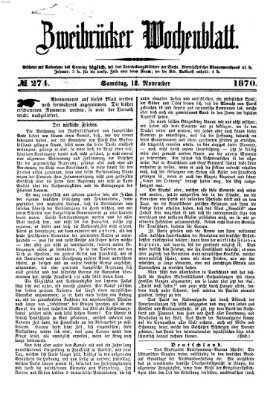 Zweibrücker Wochenblatt Samstag 12. November 1870