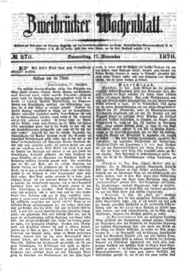 Zweibrücker Wochenblatt Donnerstag 17. November 1870