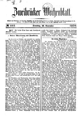 Zweibrücker Wochenblatt Dienstag 22. November 1870