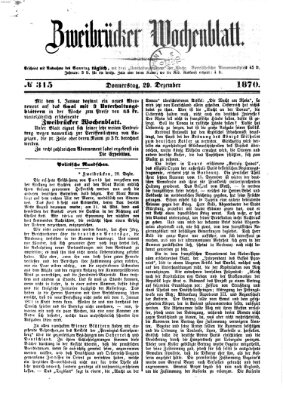 Zweibrücker Wochenblatt Donnerstag 29. Dezember 1870