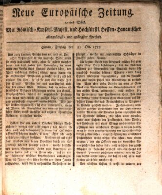Neue europäische Zeitung Freitag 31. Oktober 1777
