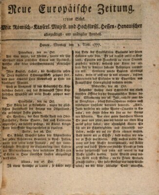 Neue europäische Zeitung Montag 3. November 1777
