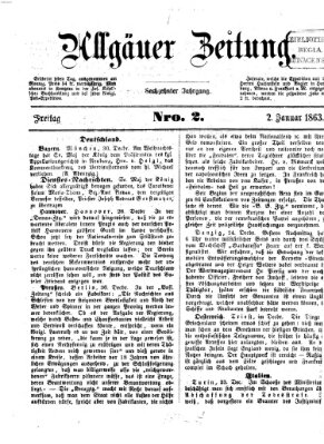 Allgäuer Zeitung Freitag 2. Januar 1863