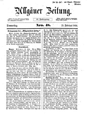 Allgäuer Zeitung Donnerstag 25. Februar 1864