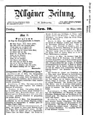Allgäuer Zeitung Dienstag 22. März 1864