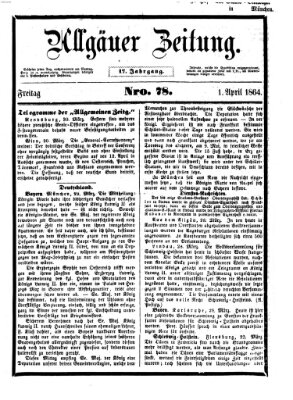 Allgäuer Zeitung Freitag 1. April 1864