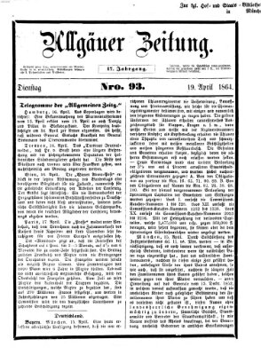 Allgäuer Zeitung Dienstag 19. April 1864