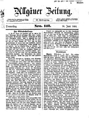 Allgäuer Zeitung Donnerstag 16. Juni 1864