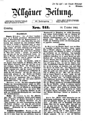 Allgäuer Zeitung Sonntag 16. Oktober 1864