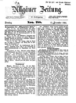 Allgäuer Zeitung Dienstag 13. Dezember 1864