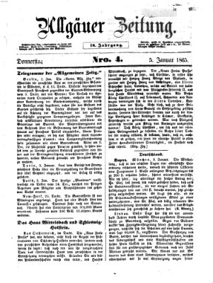 Allgäuer Zeitung Donnerstag 5. Januar 1865