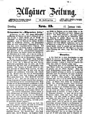 Allgäuer Zeitung Dienstag 17. Januar 1865