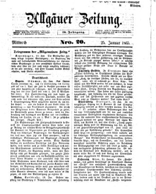 Allgäuer Zeitung Mittwoch 25. Januar 1865