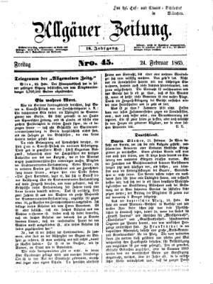Allgäuer Zeitung Freitag 24. Februar 1865