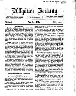 Allgäuer Zeitung Mittwoch 1. März 1865