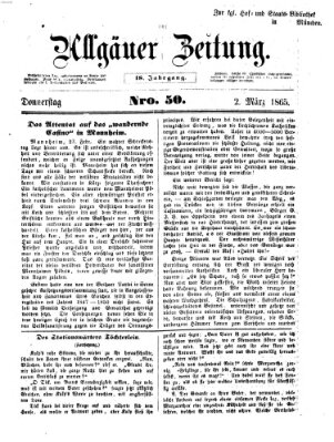 Allgäuer Zeitung Donnerstag 2. März 1865