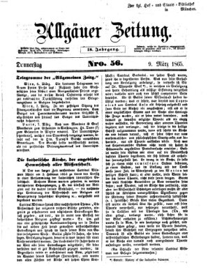 Allgäuer Zeitung Donnerstag 9. März 1865