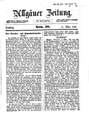 Allgäuer Zeitung Samstag 11. März 1865