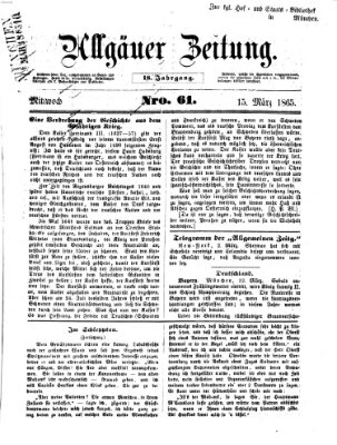 Allgäuer Zeitung Mittwoch 15. März 1865