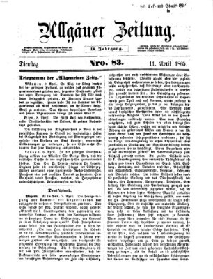 Allgäuer Zeitung Dienstag 11. April 1865