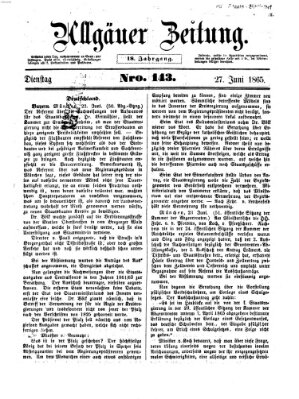 Allgäuer Zeitung Dienstag 27. Juni 1865