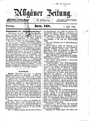 Allgäuer Zeitung Dienstag 4. Juli 1865
