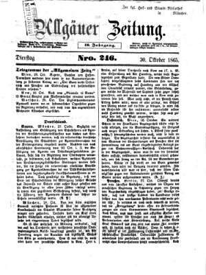 Allgäuer Zeitung Montag 30. Oktober 1865