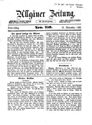 Allgäuer Zeitung Donnerstag 16. November 1865